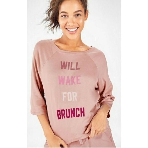 NWT Fabletics Quinn Will Wake For Brunch Short Sleeve Tee T Shirt Dusty Pink XXL - Picture 2 of 10